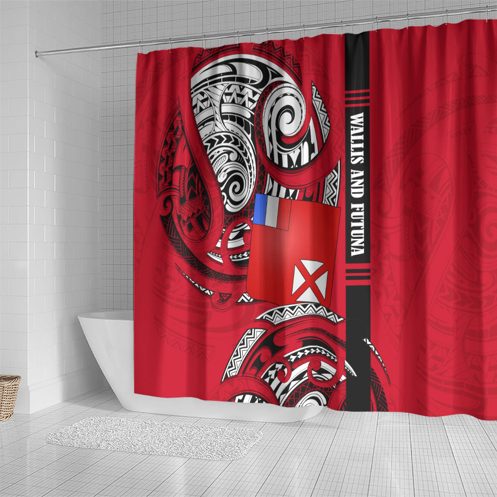 Wallis And Futuna Shower Curtain Tribal Polynesian Tattoo Flag Motif TS04 - Polynesian Pride