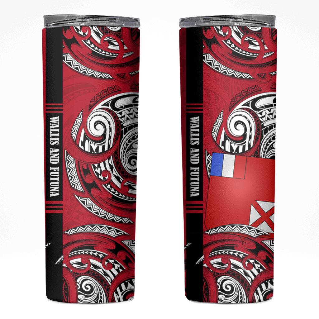 Wallis And Futuna Skinny Tumbler Tribal Polynesian Tattoo Flag Motif TS04 Red Black - Polynesian Pride