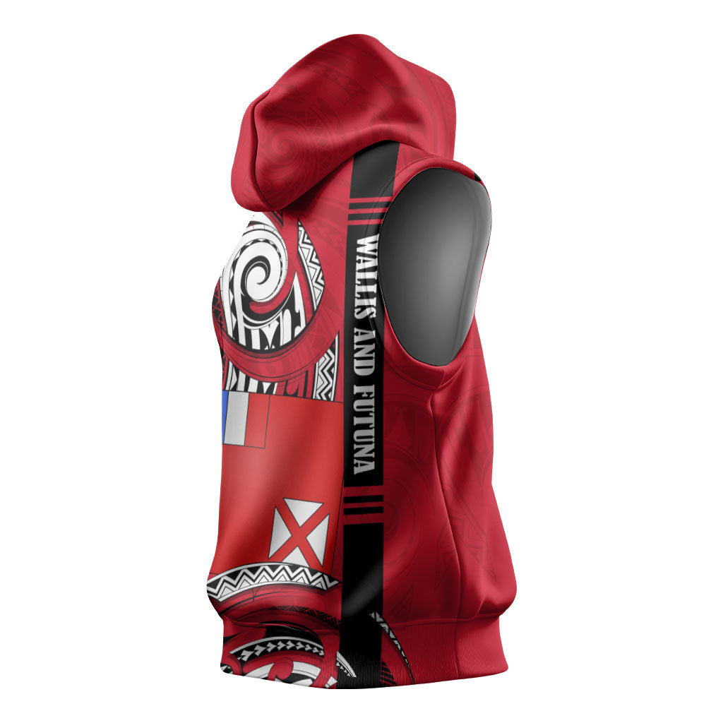 Wallis And Futuna Sleeveless Hoodie Tribal Polynesian Tattoo Flag Motif TS04 - Polynesian Pride