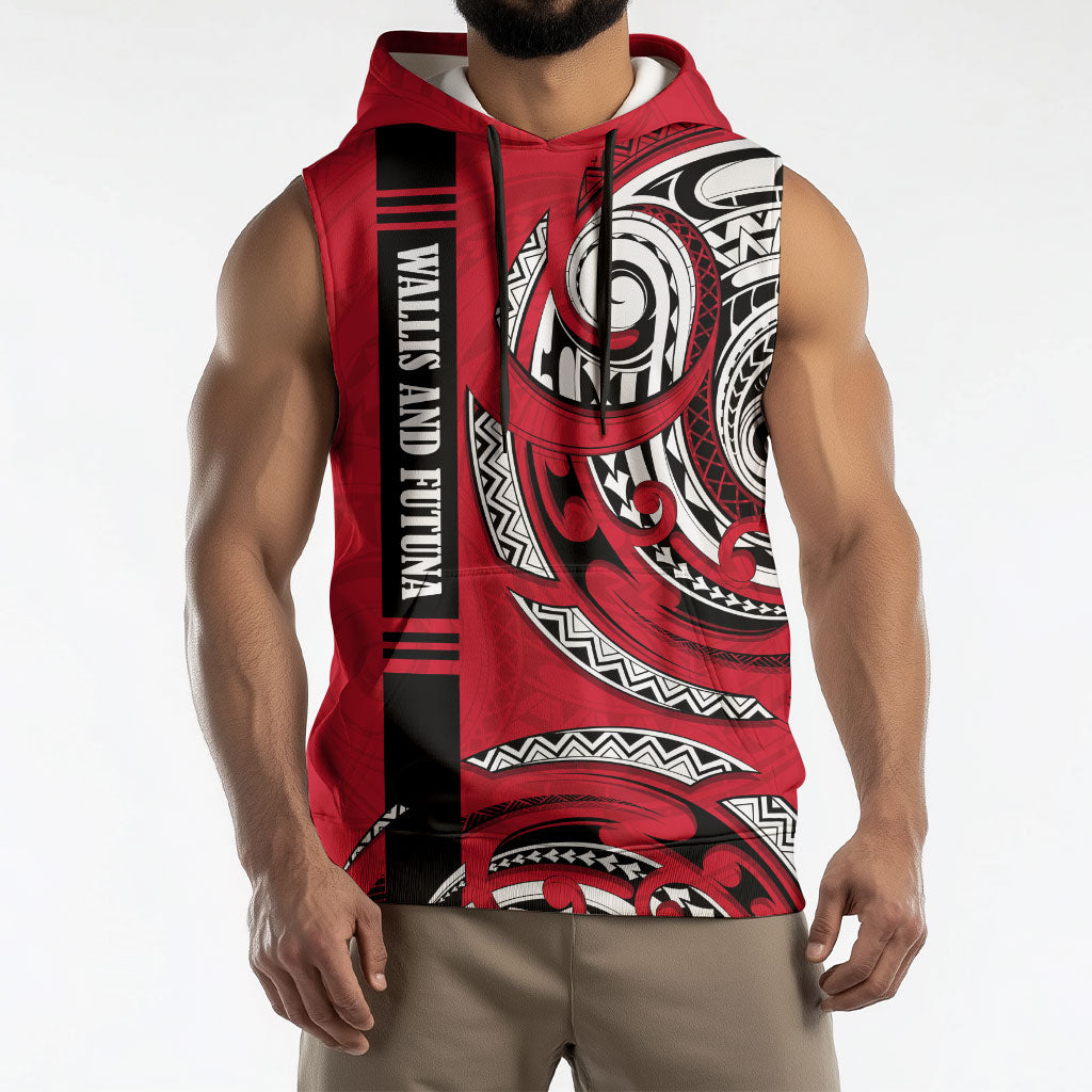 Wallis And Futuna Sleeveless Hoodie Tribal Polynesian Tattoo Flag Motif TS04 - Polynesian Pride