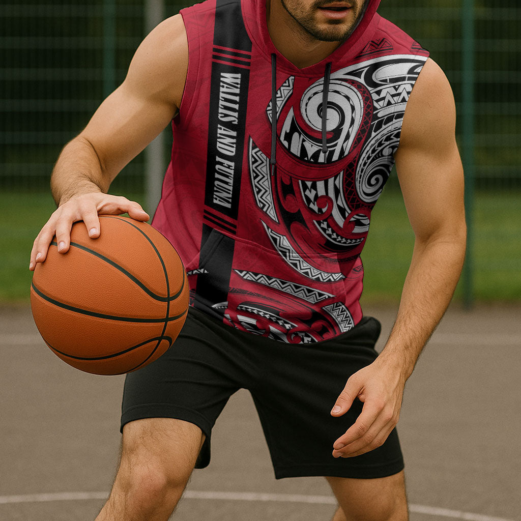 Wallis And Futuna Sleeveless Hoodie Tribal Polynesian Tattoo Flag Motif TS04 - Polynesian Pride