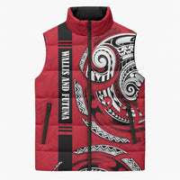 Wallis And Futuna Sleeveless Puffer Jacket Tribal Polynesian Tattoo Flag Motif TS04 Unisex Red Black - Polynesian Pride