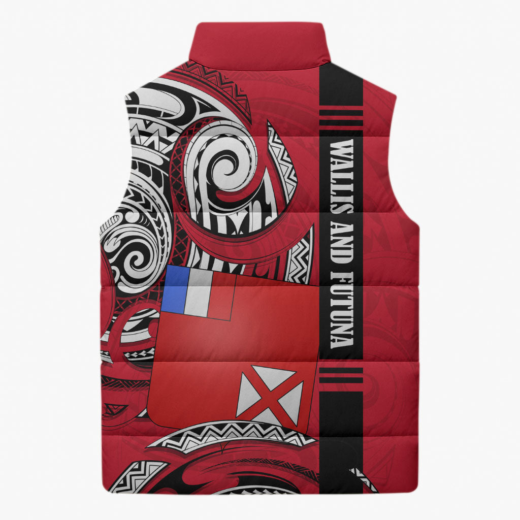 Wallis And Futuna Sleeveless Puffer Jacket Tribal Polynesian Tattoo Flag Motif TS04 - Polynesian Pride