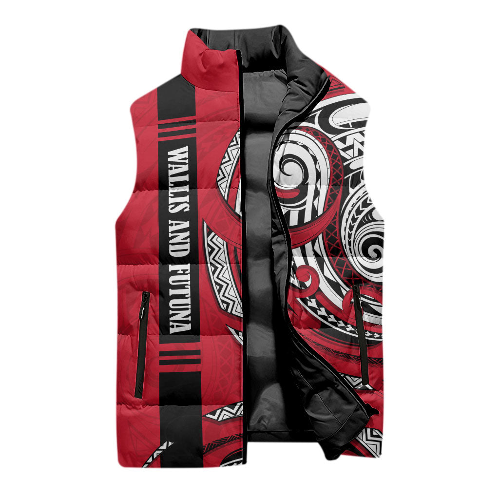 Wallis And Futuna Sleeveless Puffer Jacket Tribal Polynesian Tattoo Flag Motif TS04 - Polynesian Pride