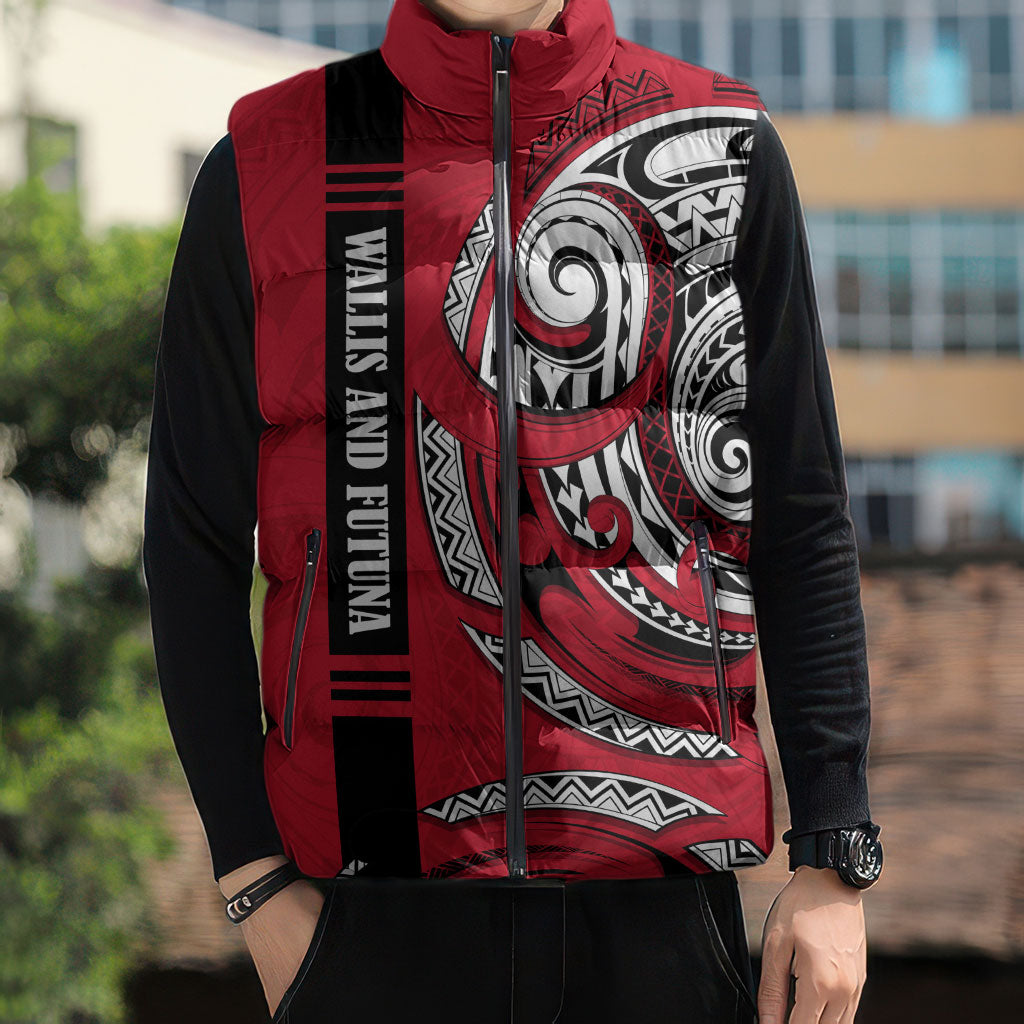 Wallis And Futuna Sleeveless Puffer Jacket Tribal Polynesian Tattoo Flag Motif TS04 - Polynesian Pride
