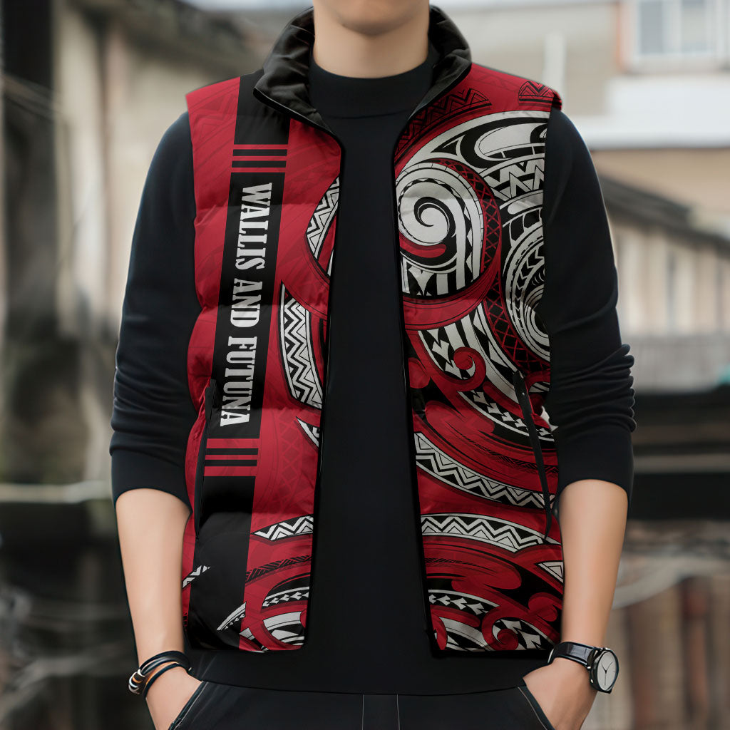 Wallis And Futuna Sleeveless Puffer Jacket Tribal Polynesian Tattoo Flag Motif TS04 - Polynesian Pride
