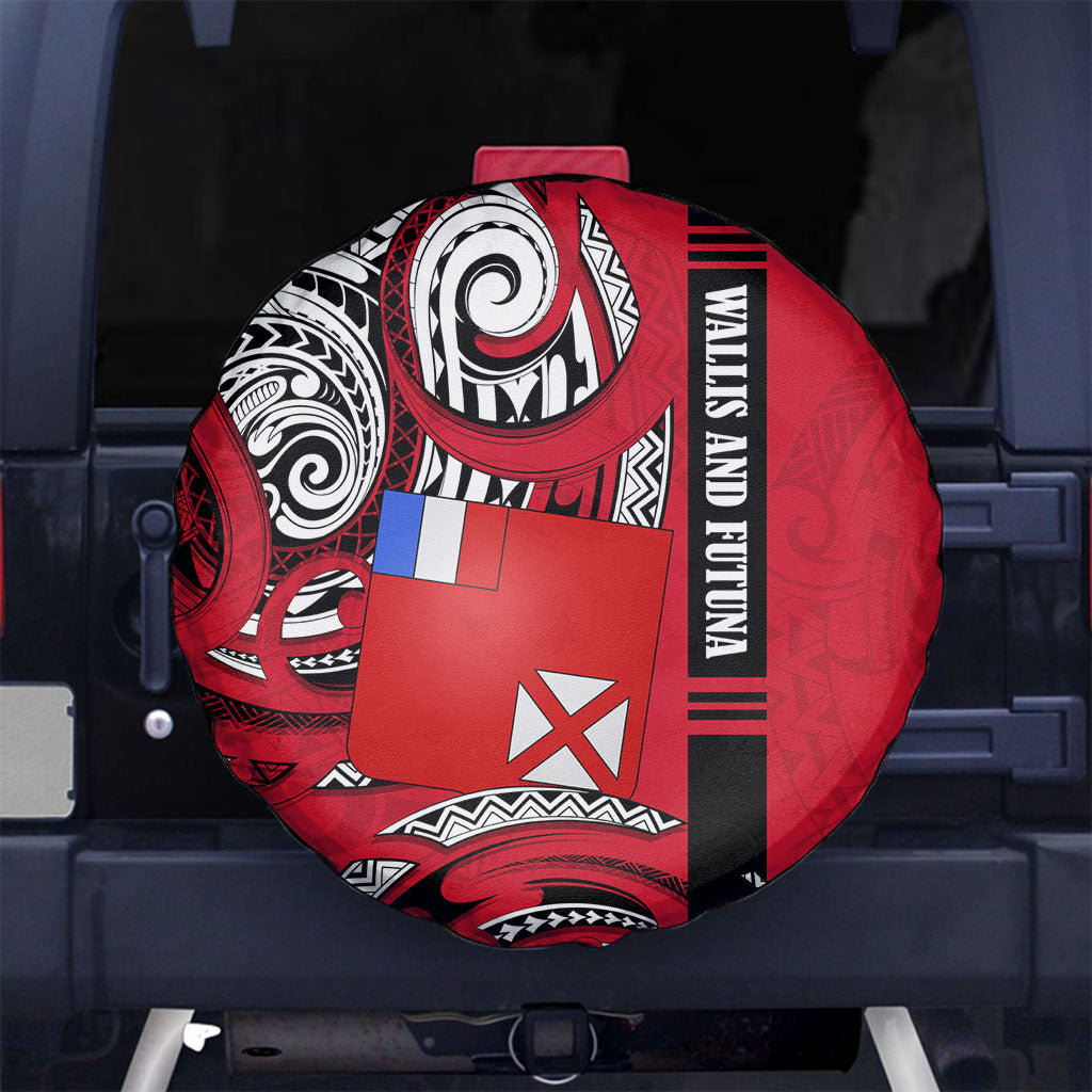 Wallis And Futuna Spare Tire Cover Tribal Polynesian Tattoo Flag Motif TS04 No hole Red Black - Polynesian Pride