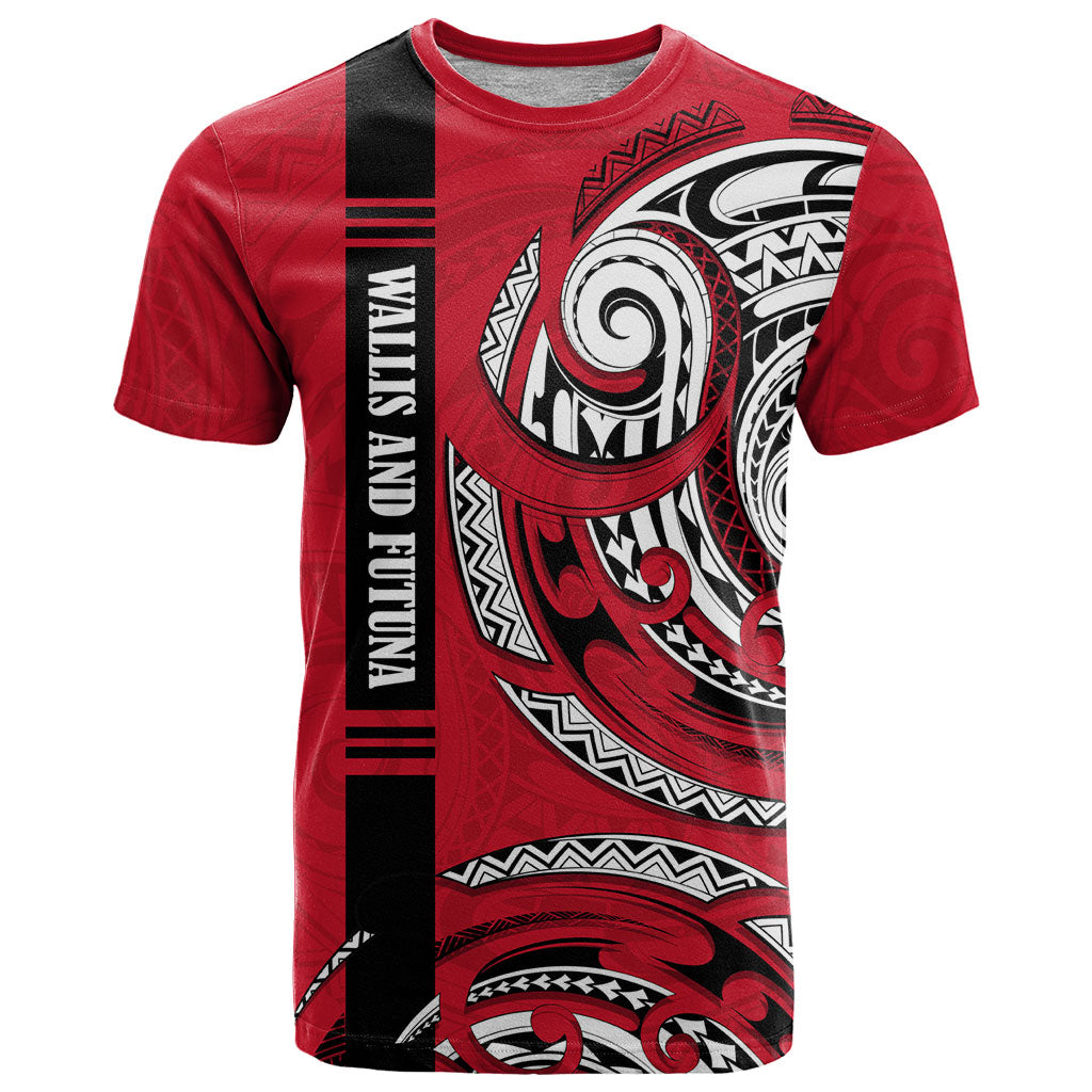 Wallis And Futuna T Shirt Tribal Polynesian Tattoo Flag Motif TS04 Red Black - Polynesian Pride