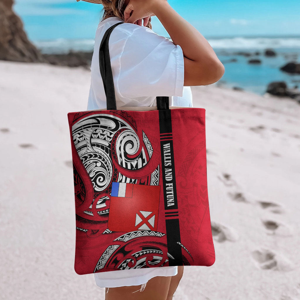 Wallis And Futuna Tote Bag Tribal Polynesian Tattoo Flag Motif TS04 - Polynesian Pride