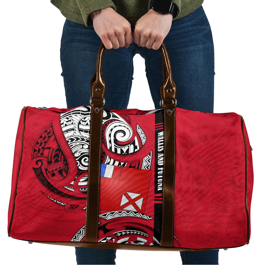 Wallis And Futuna Travel Bag Tribal Polynesian Tattoo Flag Motif TS04 Red Black - Polynesian Pride