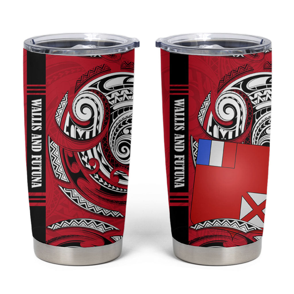 Wallis And Futuna Tumbler Cup Tribal Polynesian Tattoo Flag Motif TS04 Red Black - Polynesian Pride