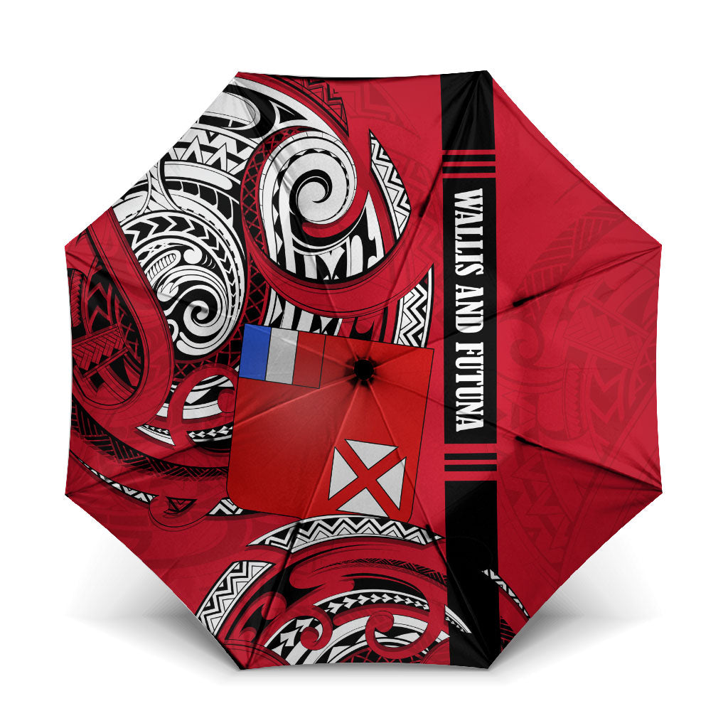 Wallis And Futuna Umbrella Tribal Polynesian Tattoo Flag Motif TS04 One Size Folded 11.42 inch Opened Diameter 37.4 inch Red Black - Polynesian Pride
