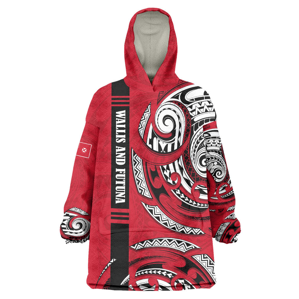 Wallis And Futuna Wearable Blanket Hoodie Tribal Polynesian Tattoo Flag Motif TS04 One Size Red Black - Polynesian Pride
