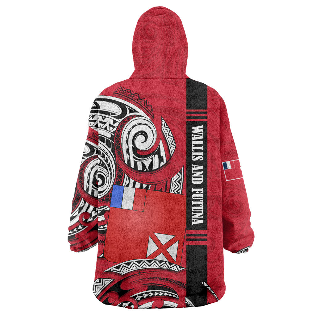 Wallis And Futuna Wearable Blanket Hoodie Tribal Polynesian Tattoo Flag Motif TS04 - Polynesian Pride