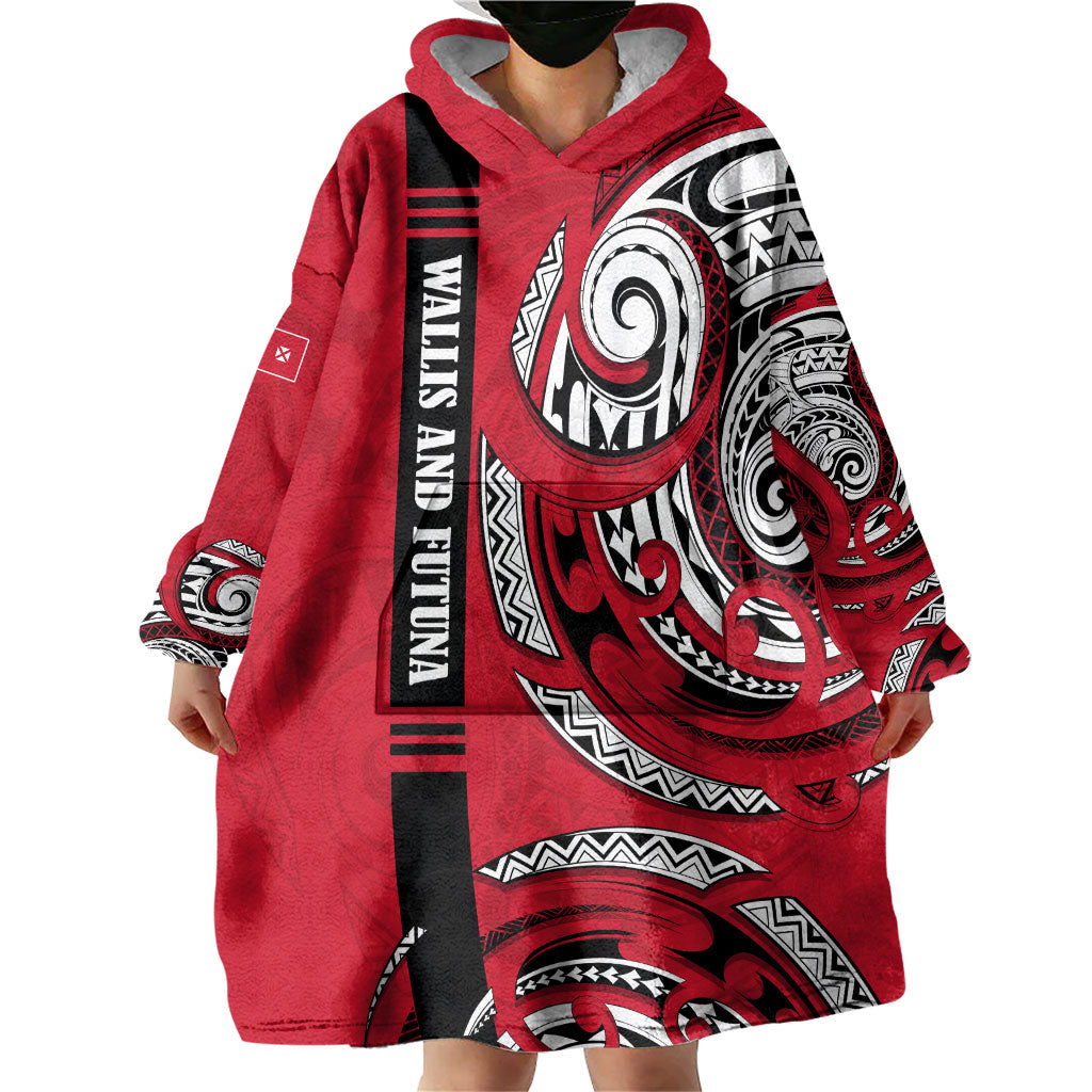 Wallis And Futuna Wearable Blanket Hoodie Tribal Polynesian Tattoo Flag Motif TS04 - Polynesian Pride