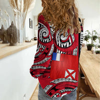 Wallis And Futuna Women Casual Shirt Tribal Polynesian Tattoo Flag Motif TS04 - Polynesian Pride