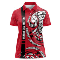 Wallis And Futuna Women Polo Shirt Tribal Polynesian Tattoo Flag Motif TS04 Female Red Black - Polynesian Pride
