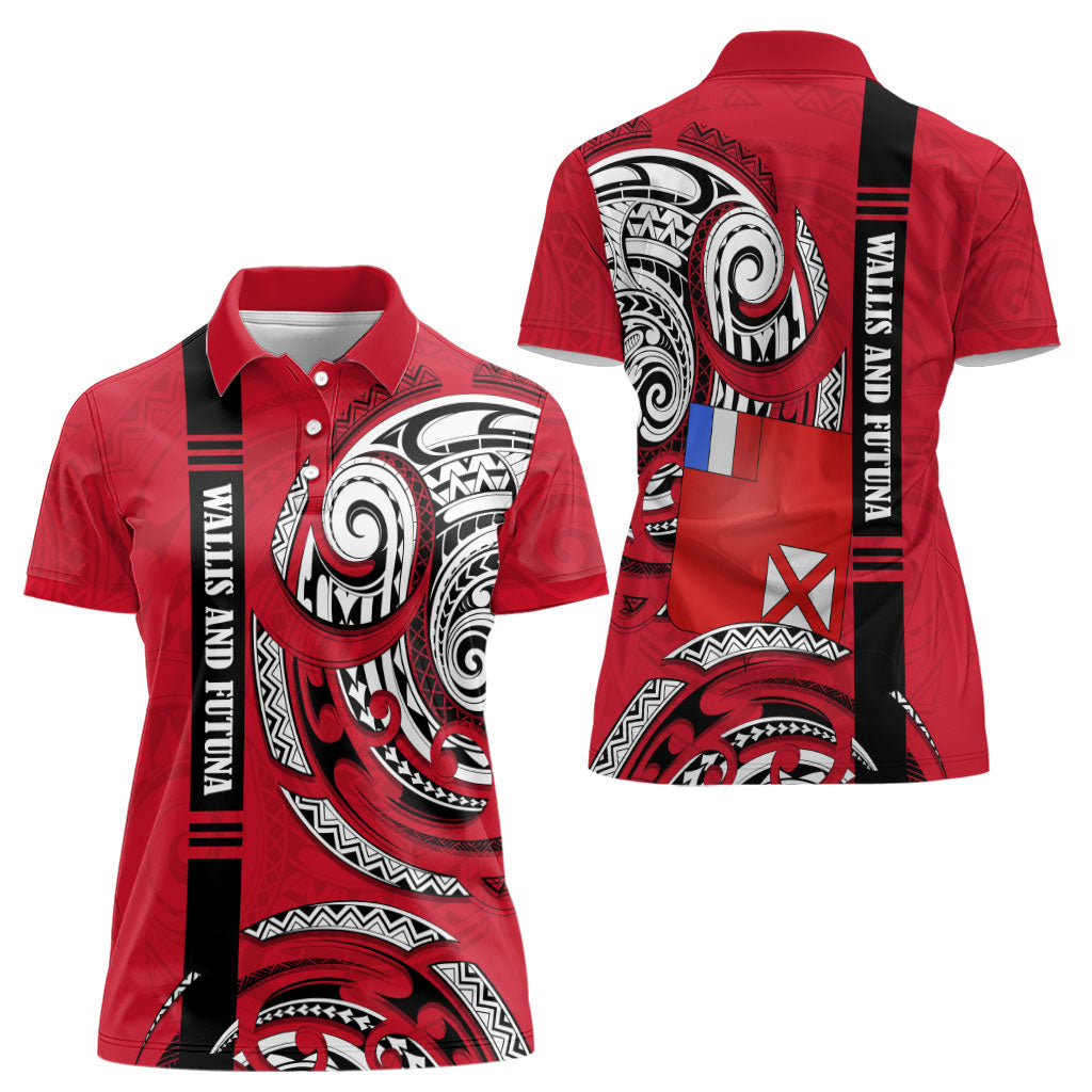 Wallis And Futuna Women Polo Shirt Tribal Polynesian Tattoo Flag Motif TS04 - Polynesian Pride