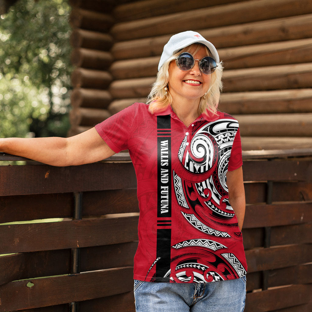 Wallis And Futuna Women Polo Shirt Tribal Polynesian Tattoo Flag Motif TS04 - Polynesian Pride