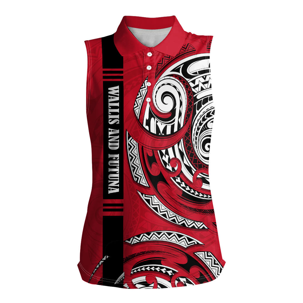Wallis And Futuna Women Sleeveless Polo Shirt Tribal Polynesian Tattoo Flag Motif TS04 Female Red Black - Polynesian Pride