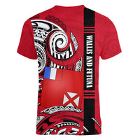 Wallis And Futuna Women V-Neck T-Shirt Tribal Polynesian Tattoo Flag Motif TS04 - Polynesian Pride