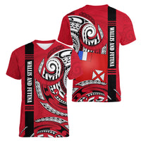Wallis And Futuna Women V-Neck T-Shirt Tribal Polynesian Tattoo Flag Motif TS04 - Polynesian Pride