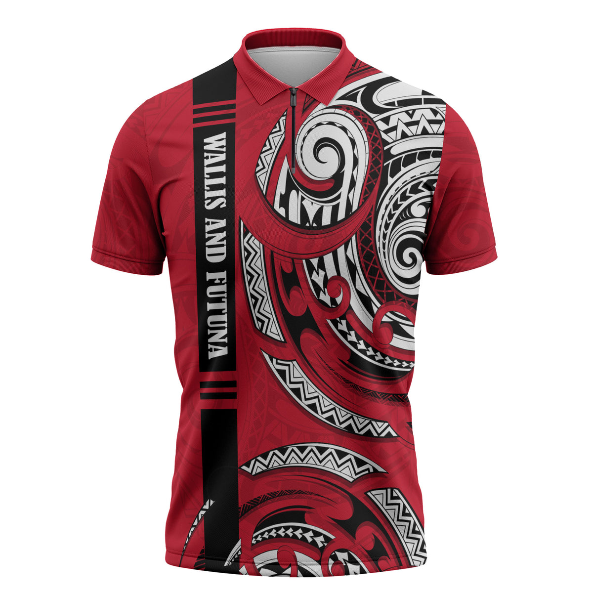 Wallis And Futuna Zipper Polo Shirt Tribal Polynesian Tattoo Flag Motif TS04 Red Black - Polynesian Pride