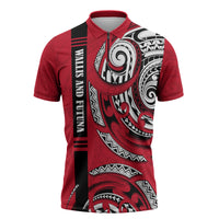 Wallis And Futuna Zipper Polo Shirt Tribal Polynesian Tattoo Flag Motif TS04 Red Black - Polynesian Pride