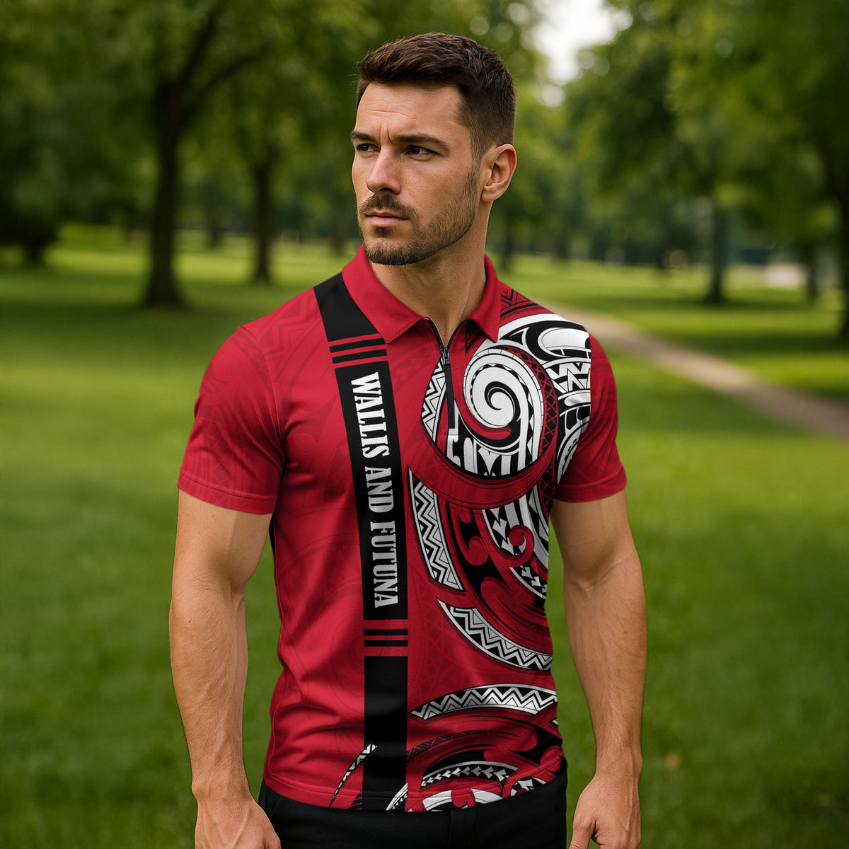 Wallis And Futuna Zipper Polo Shirt Tribal Polynesian Tattoo Flag Motif TS04 - Polynesian Pride