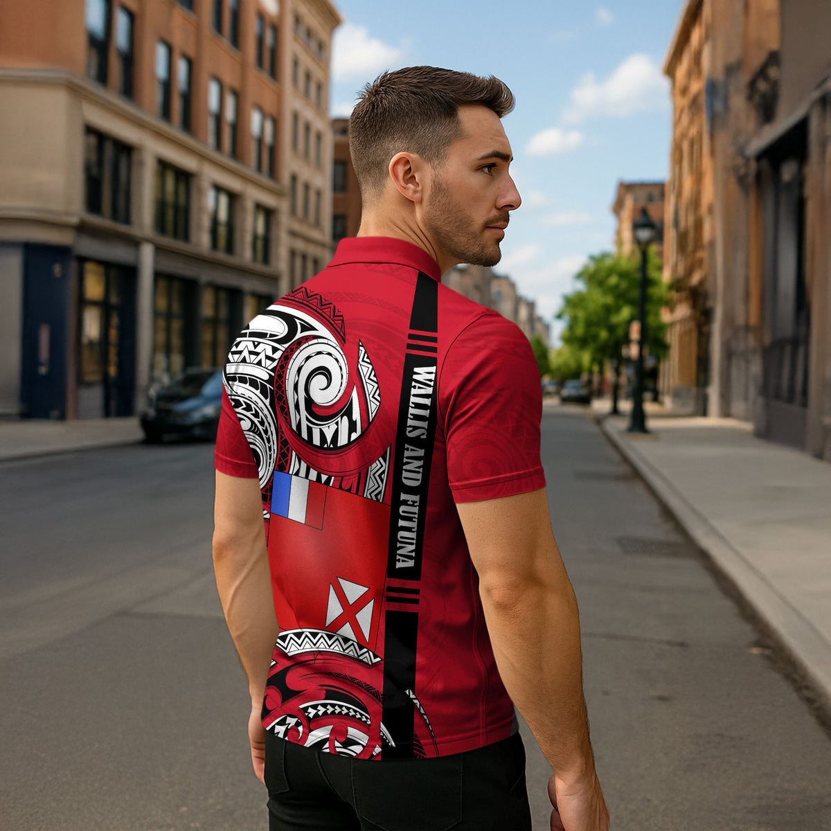 Wallis And Futuna Zipper Polo Shirt Tribal Polynesian Tattoo Flag Motif TS04 - Polynesian Pride