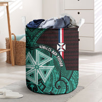 Wallis And Futuna Laundry Basket Tribal Polynesian Tattoo Heritage Cross Flag TS04 Green Black - Polynesian Pride