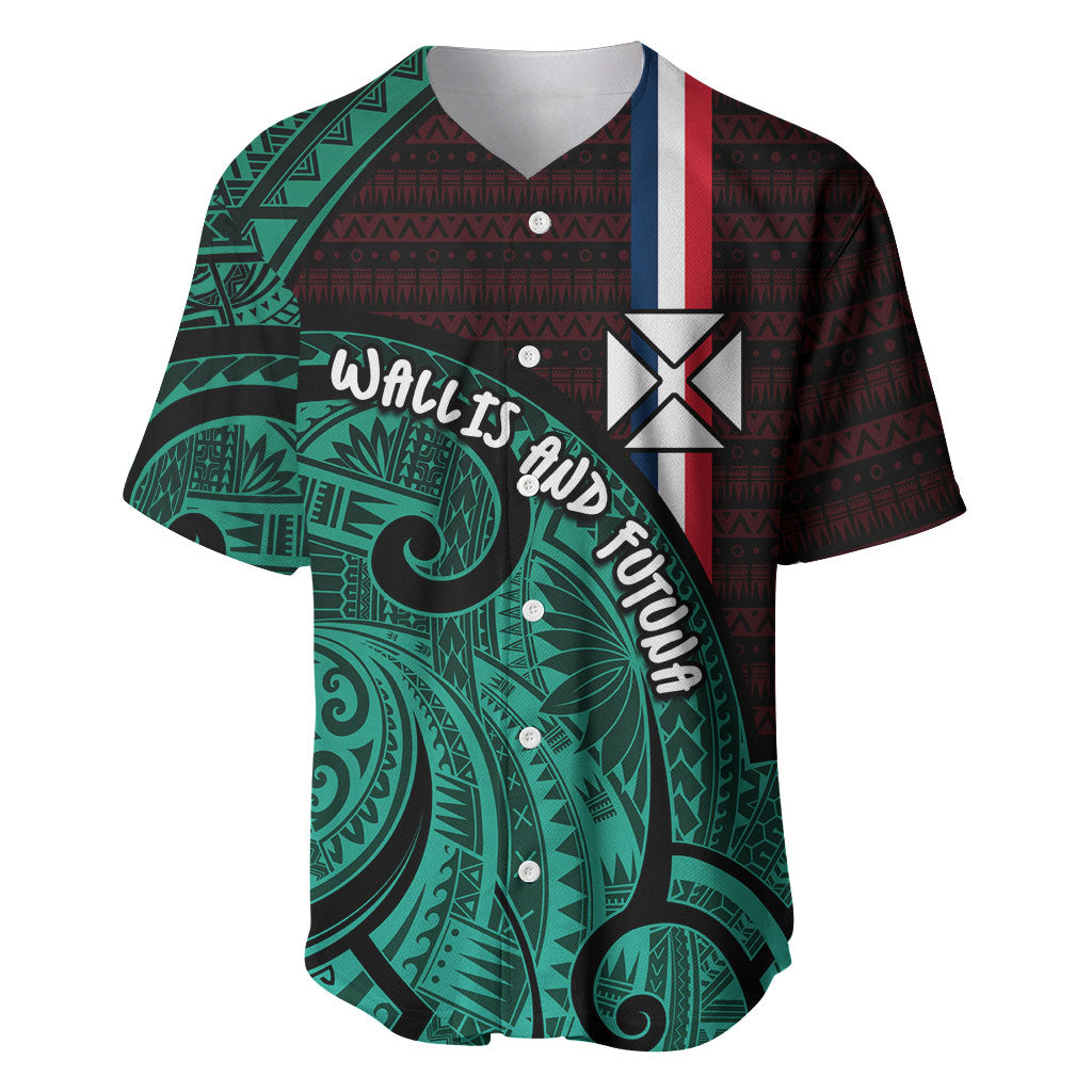 Wallis And Futuna Baseball Jersey Tribal Polynesian Tattoo Heritage Cross Flag TS04 Green Black - Polynesian Pride