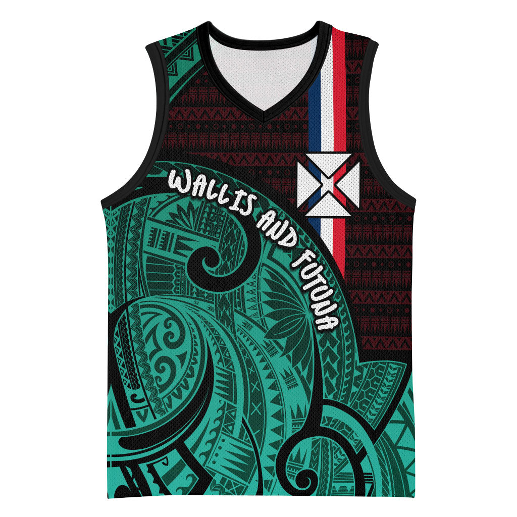 Wallis And Futuna Basketball Jersey Tribal Polynesian Tattoo Heritage Cross Flag TS04 Unisex Green Black - Polynesian Pride