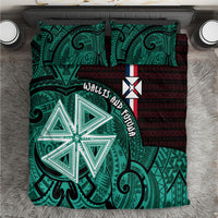 Wallis And Futuna Bedding Set Tribal Polynesian Tattoo Heritage Cross Flag TS04 Green Black - Polynesian Pride