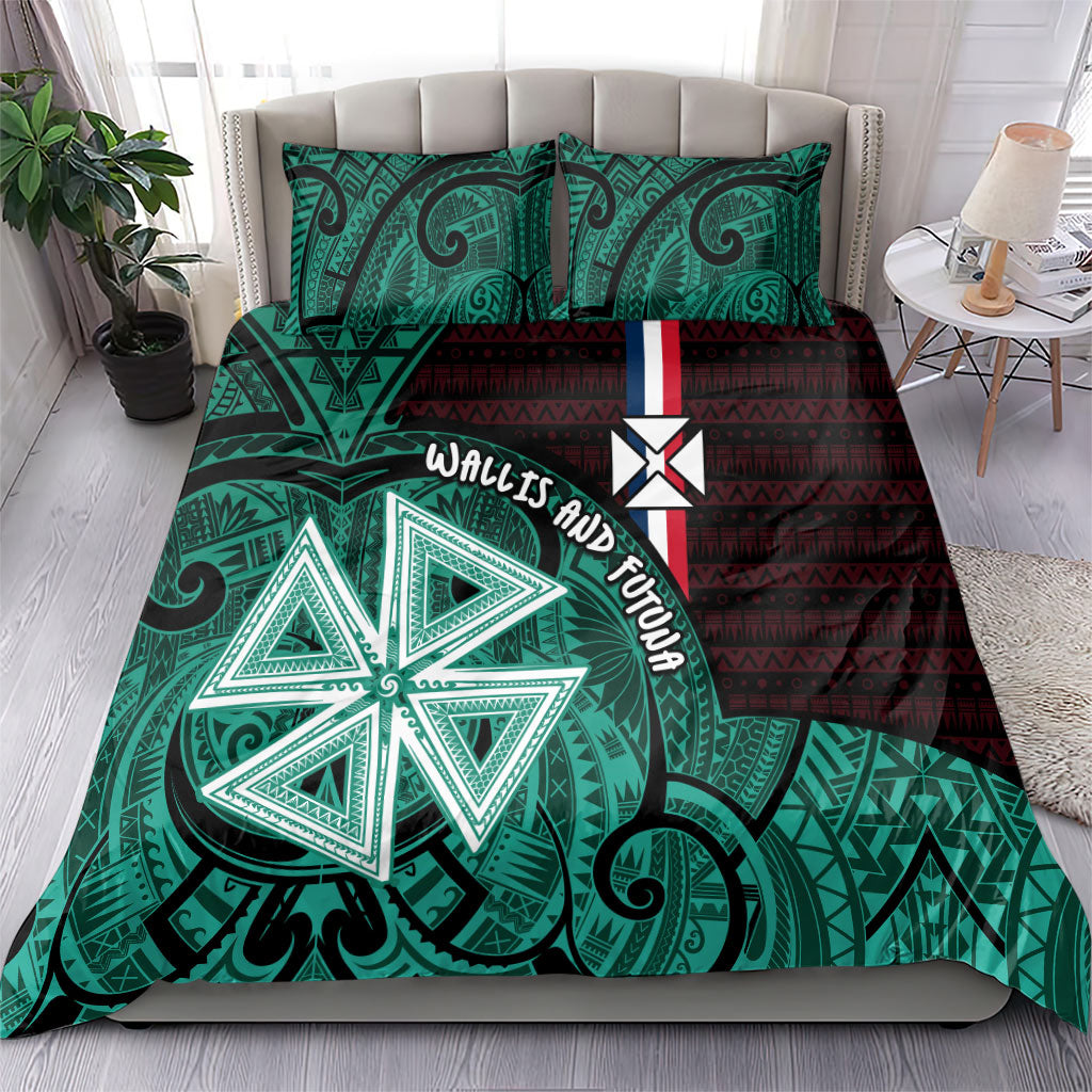 Wallis And Futuna Bedding Set Tribal Polynesian Tattoo Heritage Cross Flag TS04 - Polynesian Pride