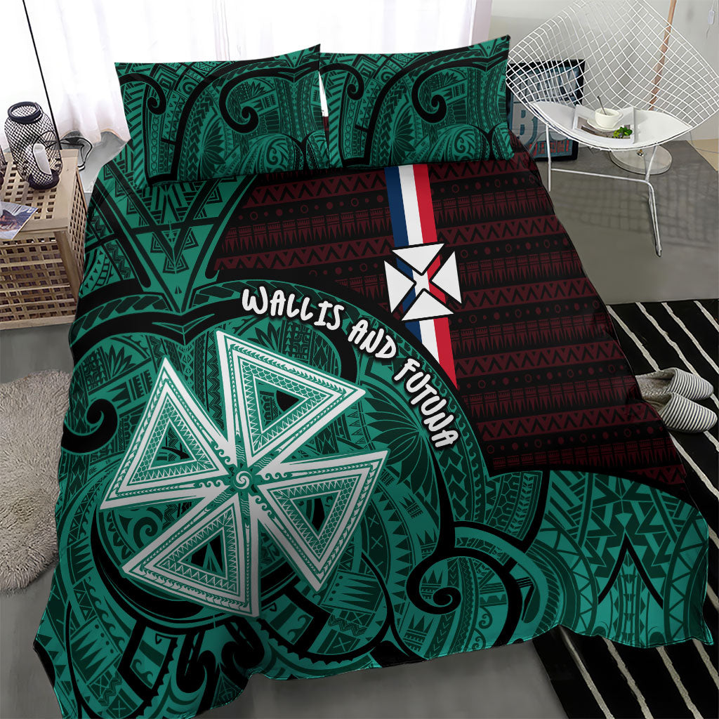 Wallis And Futuna Bedding Set Tribal Polynesian Tattoo Heritage Cross Flag TS04 - Polynesian Pride