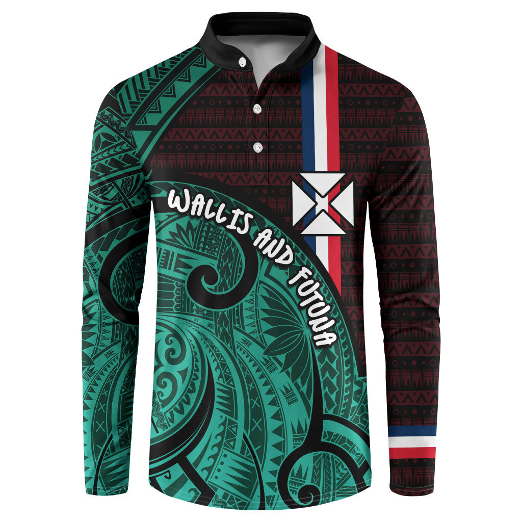 Wallis And Futuna Button Sweatshirt Tribal Polynesian Tattoo Heritage Cross Flag TS04 Green Black - Polynesian Pride