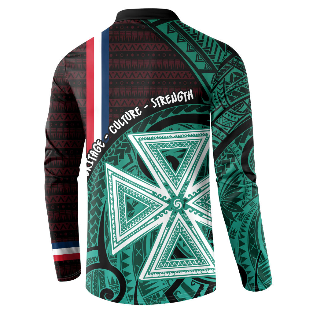 Wallis And Futuna Button Sweatshirt Tribal Polynesian Tattoo Heritage Cross Flag TS04 - Polynesian Pride