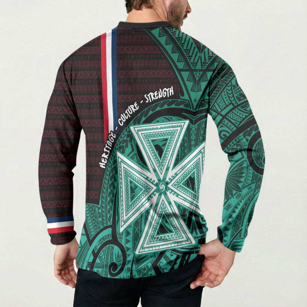 Wallis And Futuna Button Sweatshirt Tribal Polynesian Tattoo Heritage Cross Flag TS04 - Polynesian Pride