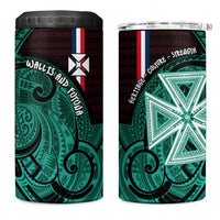 Wallis And Futuna 4 in 1 Can Cooler Tumbler Tribal Polynesian Tattoo Heritage Cross Flag TS04 One Size: 16 oz Green Black - Polynesian Pride