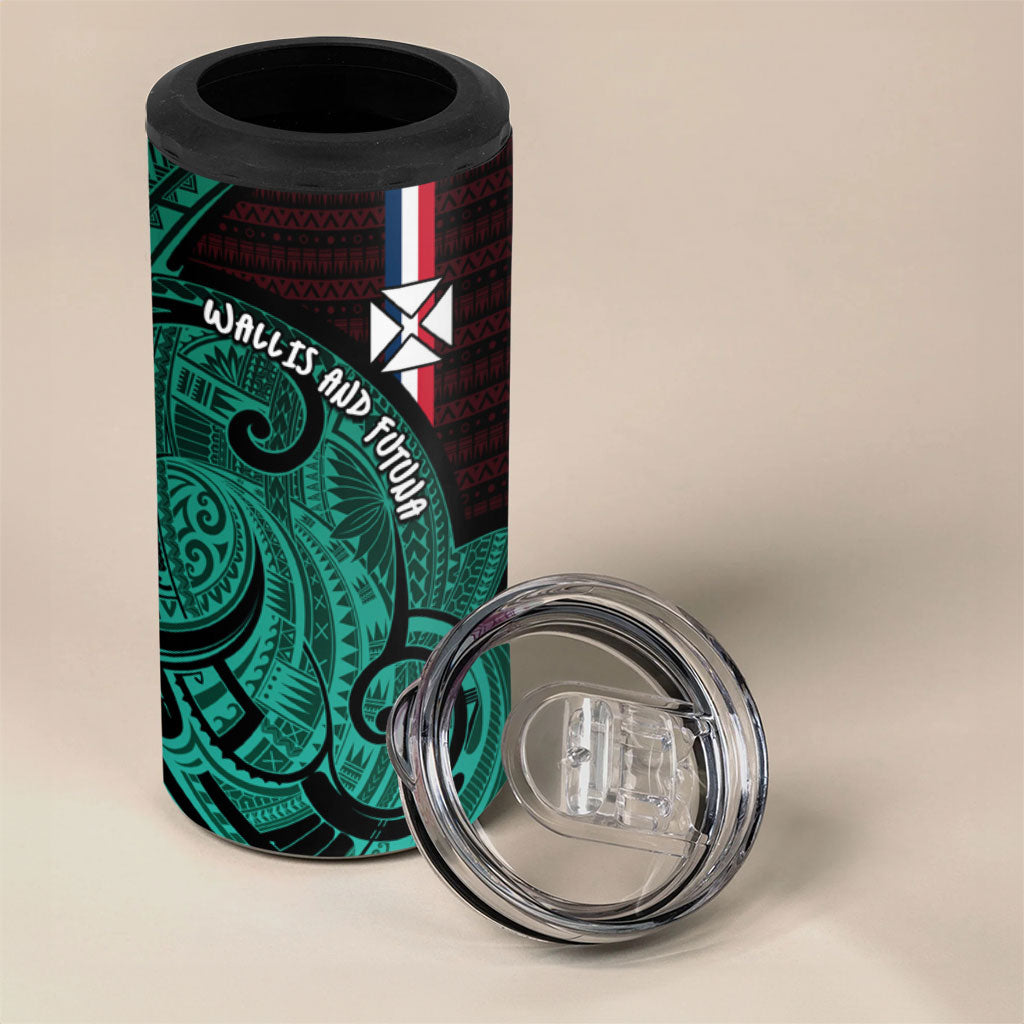 Wallis And Futuna 4 in 1 Can Cooler Tumbler Tribal Polynesian Tattoo Heritage Cross Flag TS04 - Polynesian Pride