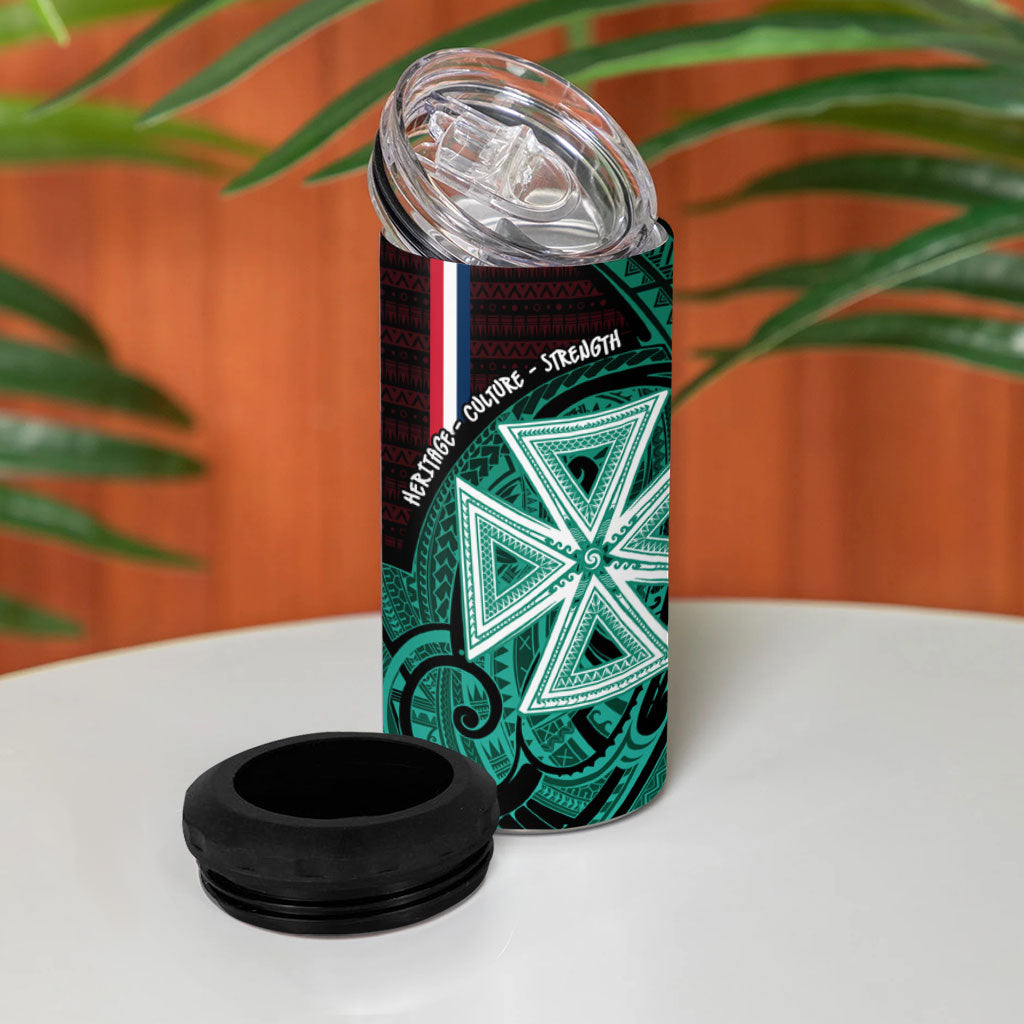 Wallis And Futuna 4 in 1 Can Cooler Tumbler Tribal Polynesian Tattoo Heritage Cross Flag TS04 - Polynesian Pride