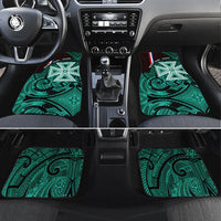 Wallis And Futuna Car Mats Tribal Polynesian Tattoo Heritage Cross Flag TS04 Set 4pcs Green Black - Polynesian Pride