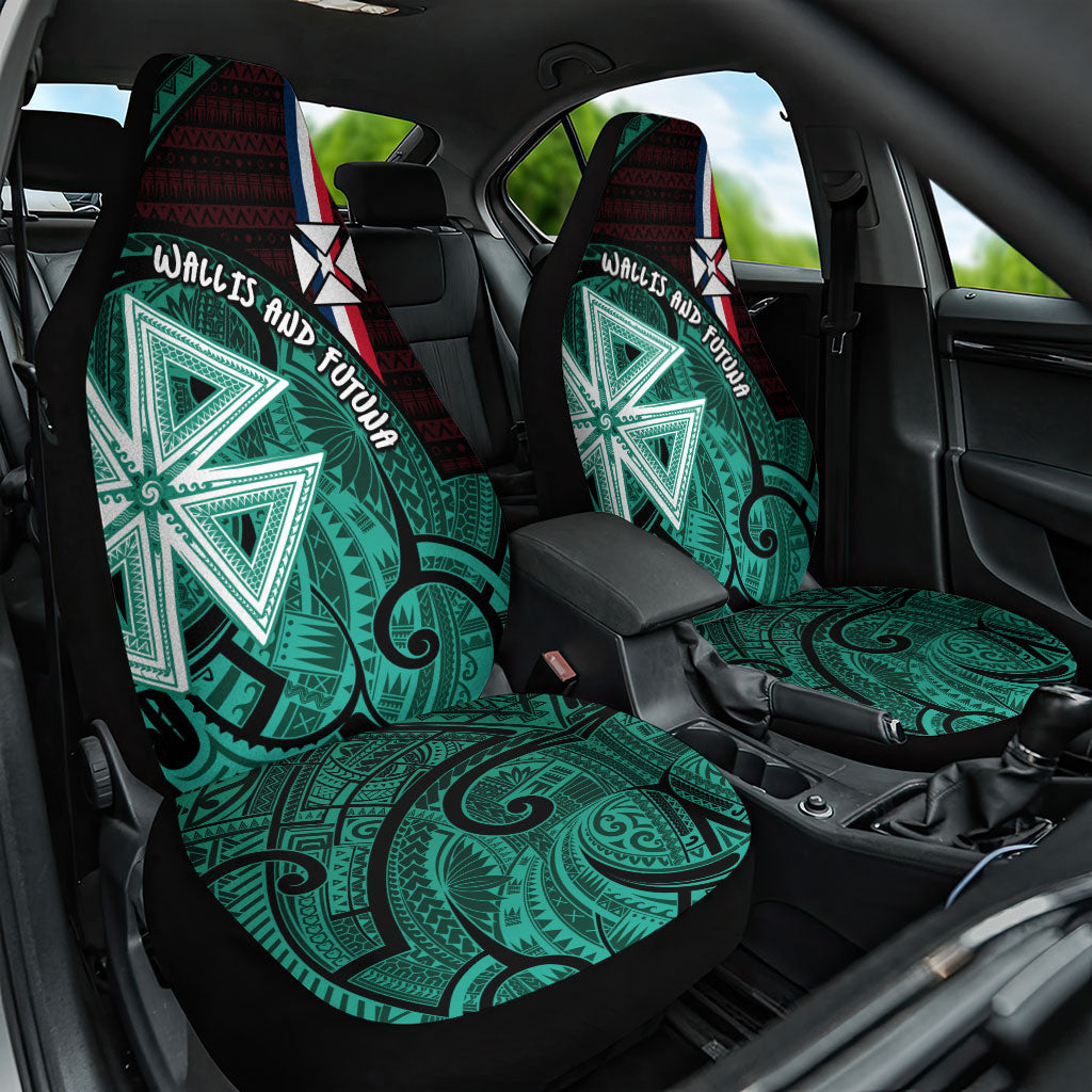 Wallis And Futuna Car Seat Cover Tribal Polynesian Tattoo Heritage Cross Flag TS04 One Size Green Black - Polynesian Pride