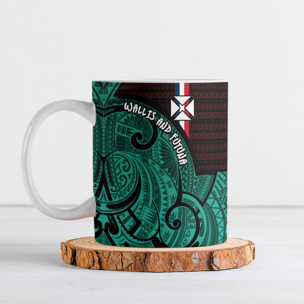 Wallis And Futuna Ceramic Mug Tribal Polynesian Tattoo Heritage Cross Flag TS04 Green Black - Polynesian Pride