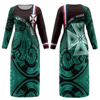 Wallis And Futuna Couples Matching Long Sleeve Bodycon Dress and Long Sleeve Button Shirt Tribal Polynesian Tattoo Heritage Cross Flag TS04 - Polynesian Pride