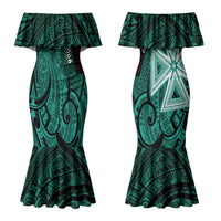 Wallis And Futuna Couples Matching Mermaid Dress and Long Sleeve Button Shirt Tribal Polynesian Tattoo Heritage Cross Flag TS04 - Polynesian Pride