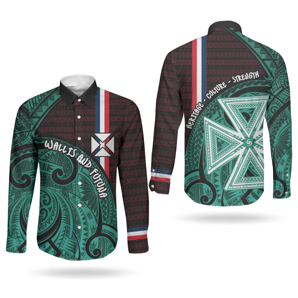 Wallis And Futuna Couples Matching Off Shoulder Maxi Dress and Long Sleeve Button Shirt Tribal Polynesian Tattoo Heritage Cross Flag TS04 - Polynesian Pride