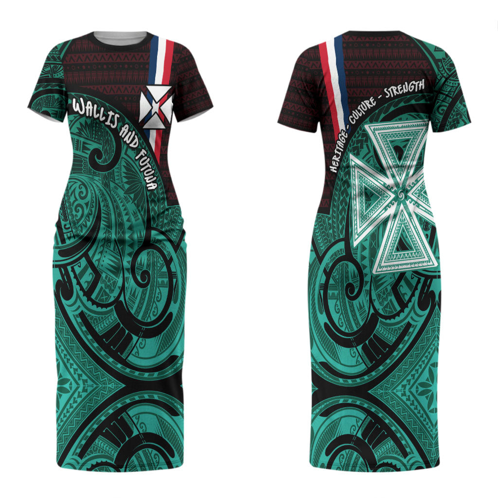 Wallis And Futuna Couples Matching Short Sleeve Bodycon Dress and Long Sleeve Button Shirt Tribal Polynesian Tattoo Heritage Cross Flag TS04 - Polynesian Pride