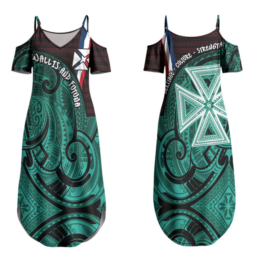 Wallis And Futuna Couples Matching Summer Maxi Dress and Long Sleeve Button Shirt Tribal Polynesian Tattoo Heritage Cross Flag TS04 - Polynesian Pride